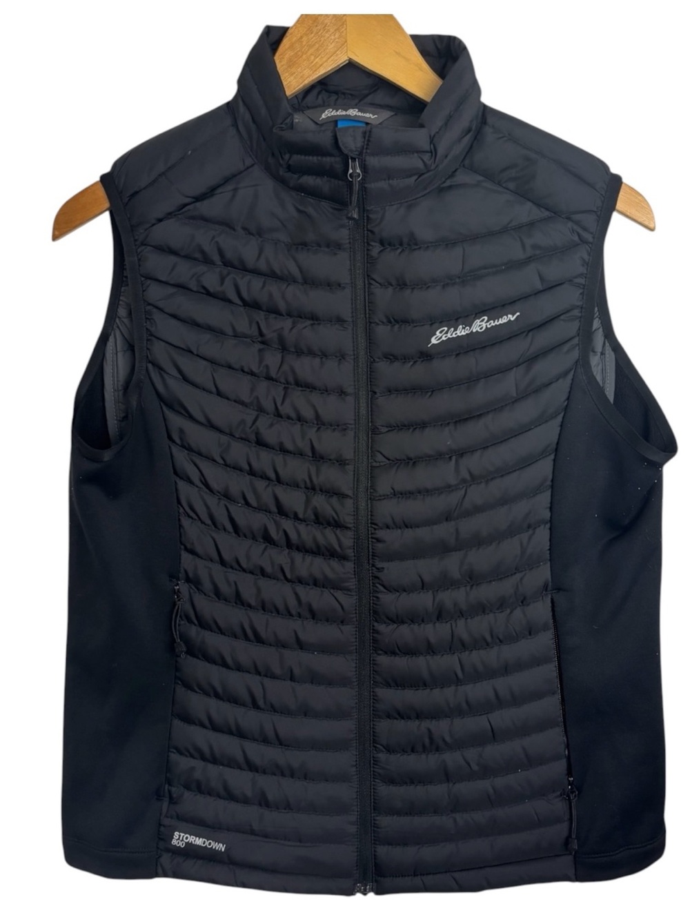 Eddie Bauer Women's StormDown 800 Black Quilted Vest Goose Down Packable Size M